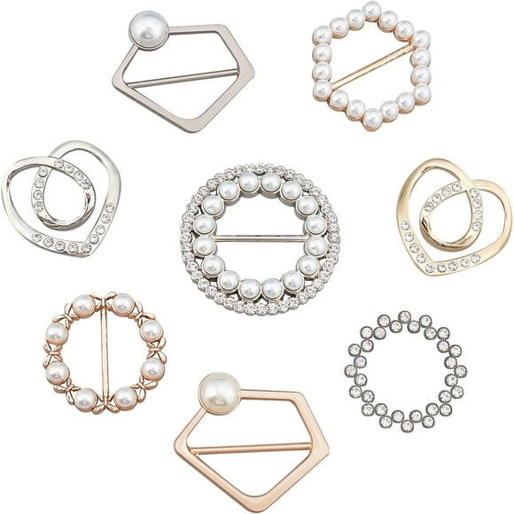 8 Pcs Fashion Alloy Scarf Ring Buckles Pearl T Shirt Waistband Neckerchief Clip Rings Silk Skinny Scarf Blouse Metal Rhinestone Clasp Rings for Neckerchief T-Shirt Scarves Clothing Embellish DIY