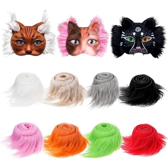8 Pcs Faux Fur Strips for Therian Mask Fluffy Fuzzy Fake Fur Fabric for Furry Mask DIY Material, Perfect for Crafts and Cosplay$$Art & Craft