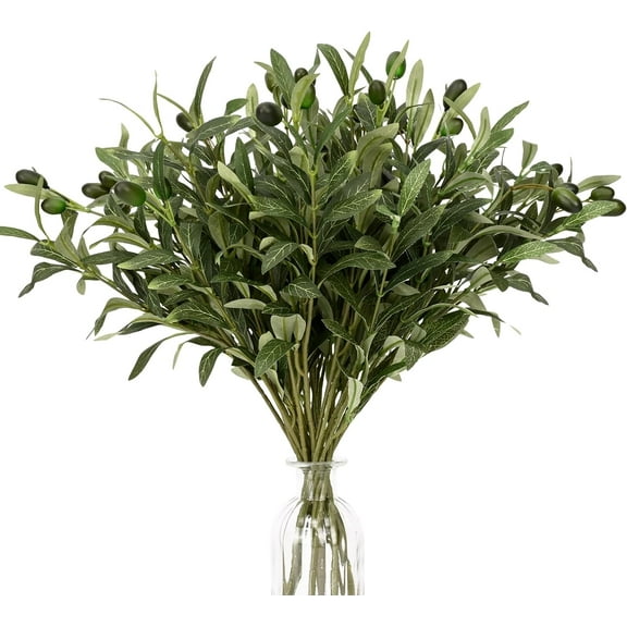 8 Pcs Faux Greenery Stems, Olive Tree Branches for Vases, Artificial Olive Tree Fake Plants for Centerpieces Floral Arrangements Home Decor, 18 Inch