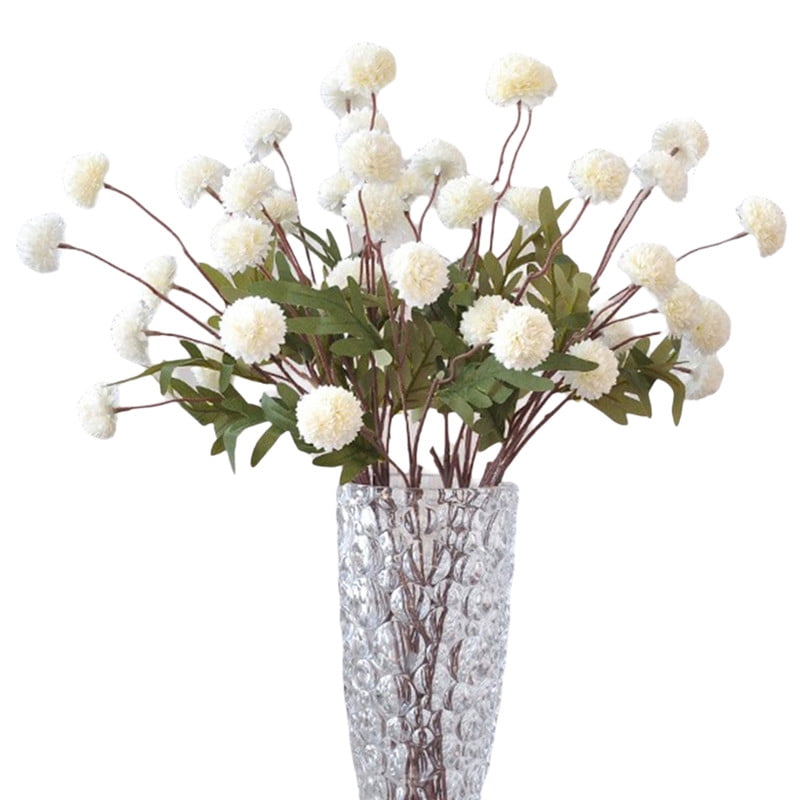 8 Pcs Faux Silk Pompon Mum Artificial Flowers for Vase -20", Bulk Fake Chrysanth Branches with Stems for DIY Bouquet Centerpieces Wedding Arrangements Party Decorations (White)