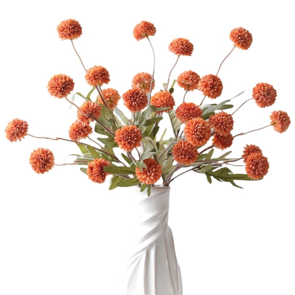 8 Pcs Faux Silk Pompon Mum Artificial Flowers for Vase -20", Bulk Fake Chrysanth Branches with Stems for DIY Bouquet Centerpieces Wedding Arrangements Party Decorations (Orange)