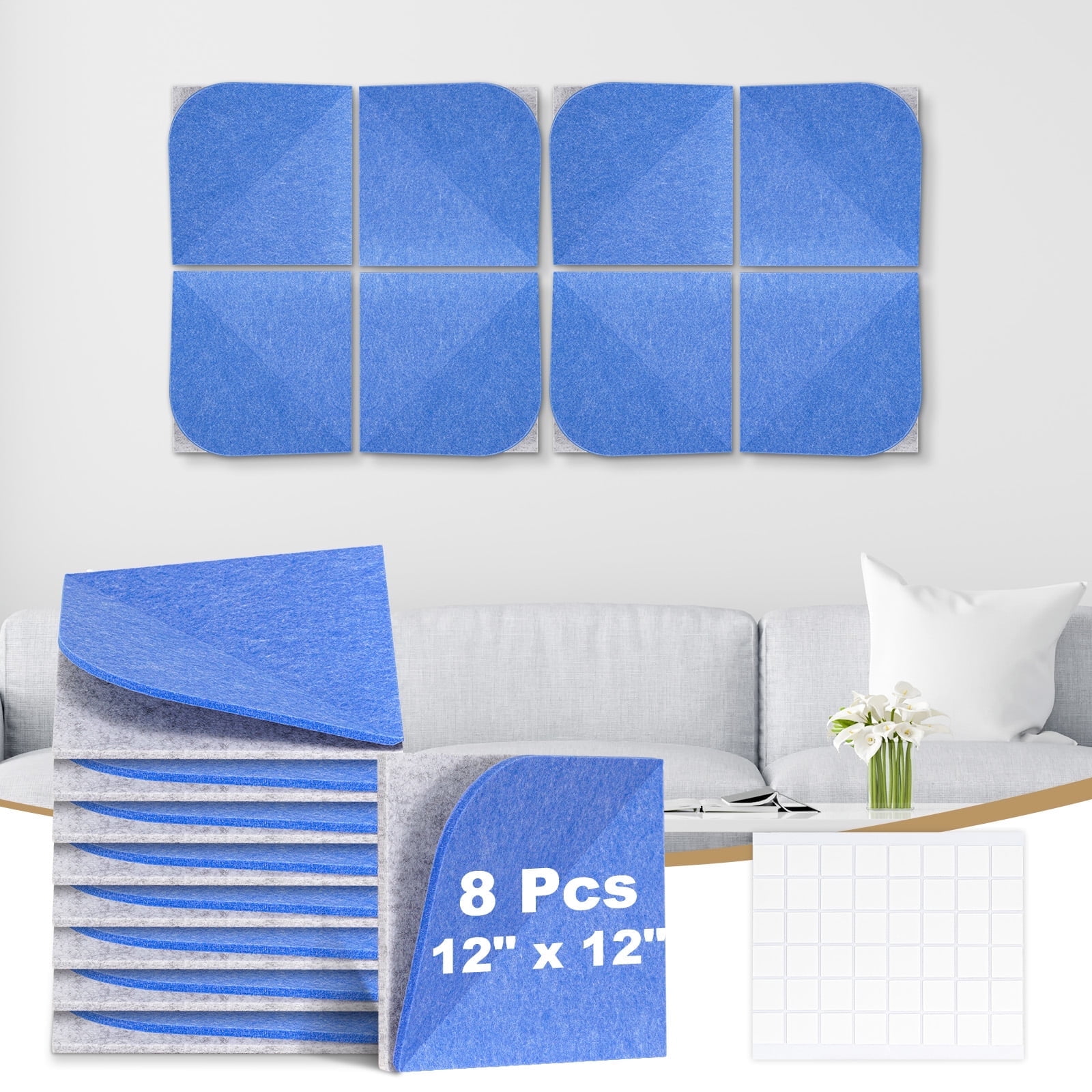 DOLLAR BOSS 8 Pcs Felt Cork Board Tiles, Felt Pin Board Notice Boards, Self Adhesive DIY Bulletin Board Blue Leaf Design Decoration Pin Board for Office Home Wall Decor Stickers Memos Photos Display