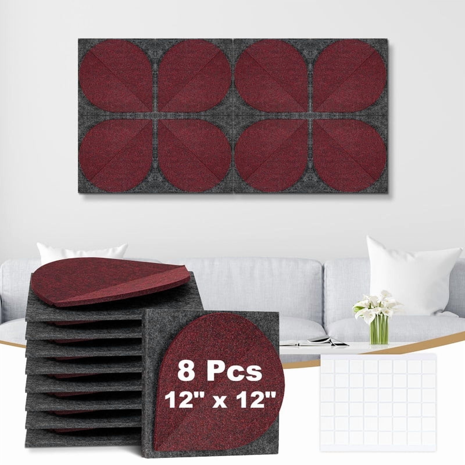 DOLLAR BOSS 8 Pcs Felt Cork Board Tiles, Felt Pin Board Notice Boards, Self Adhesive DIY Bulletin Board Four Leaf Clover Design Pin Board Wall Decor Stickers Memos Photos Display, Dark Red