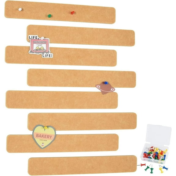 8 Pcs Felt Cork Boards for Walls, Self-Adhesive Cork Board with 35 Push Pins, for Office, Room(-Brown)