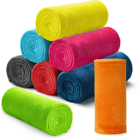 8 Pcs Flannel Fleece Throw Blanket Bulk 50 x 60 in Soft Fleece Throw Blankets Coral Bed Sofa Bulk Color Winter Warm Pet Blanket for Home Office Wedding Favor Outdoor Travel Gift Season(Bright Colors)