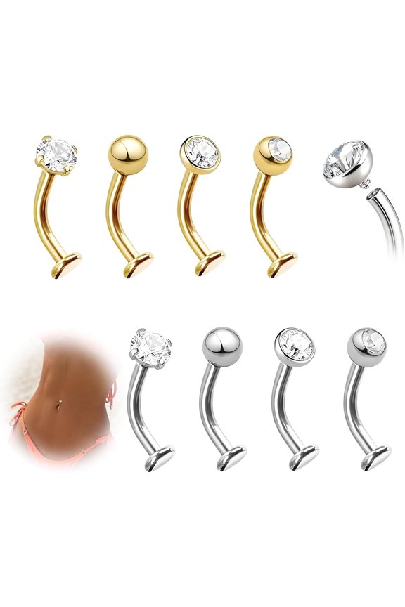 8 Pcs Floating Navel Rings 14G 8mm Internally Threaded Titanium Belly Button Piercing CZ Jewelry