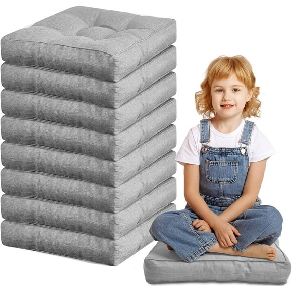 8 Pcs Floor Cushions for Kids Floor Pillows Flexible Seating Cushions 3.5'' Thick Flexible Seating Classroom Furniture Meditation Seat Pillows for Home Nursery Yoga Decor(Grey,Square)