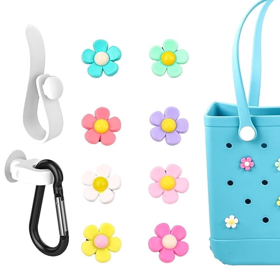 8 Pcs Flower Charm Accessory and Key Holders Compatible with Bogg Bags and Totes, Decorative Accessories to Customize Your Beach Tote Bag