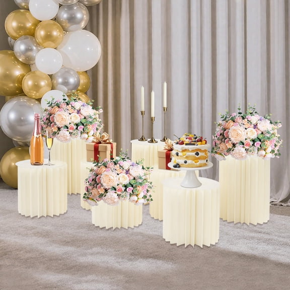 8 Pcs Foldable Cardboard Centerpiece Stands for Wedding Decorations, Cylinder Pedestal Stands Foldable Paper Columns Pillars Display Round Stand for Party Paper Columns for Flowers Desserts
