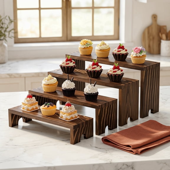8 Pcs Food Stands for Display Party, Stackable Wooden Cake & Dessert Risers – Tiered Display Stands, Farmhouse Decor for Table
