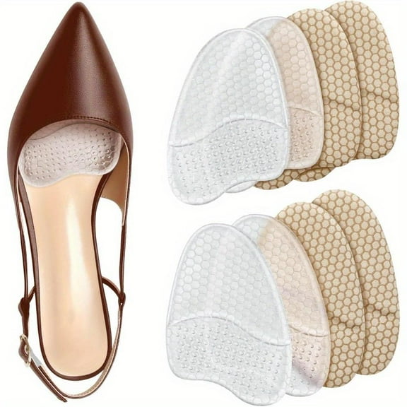 8 Pcs Forefoot Pad, Half Size Pad, Women's High-heeled Insole, Thickened Anti Slip Transparent Insole, Soft Shock-absorbing Front Half Pad