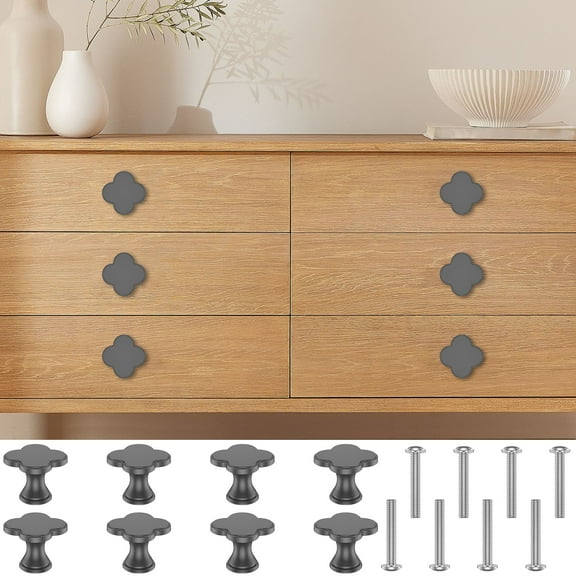 8 Pcs Four Leaf Clover Cabinet Knobs with Screws Zinc Alloy Dresser Knobs Single Hole Drawer Pulls Elegant Cabinet Pulls for Drawer Cupboard