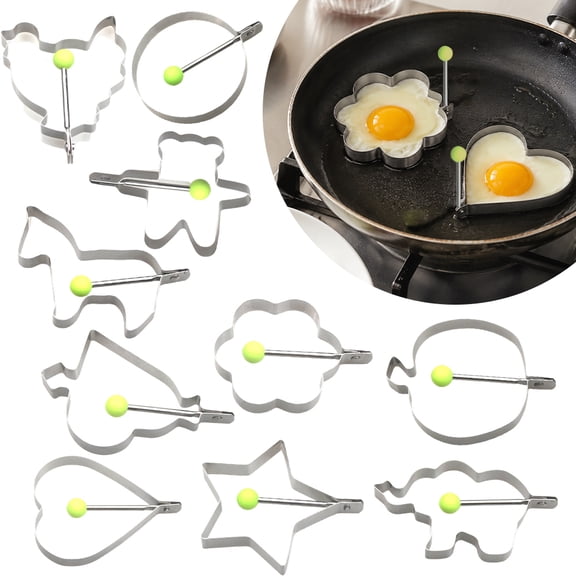 8 Pcs Fried Egg Rings Molds Set, Stainless Steel Egg Shaper Pancake Maker with Adjustable Handle, Griddle Pancake Shapers for Breakfast Omelette Sandwich