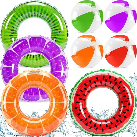 8 Pcs Fruit Pool Floats Mixed Fruit Swimming Rings Beach Balls Inflatable Pool Floaties Inflatable Tubes Floaties Hawaiian Beach Summer Tropical Party for Adult