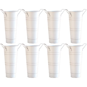8 Pcs Galvanized Iron Vases for Home Decor, Rustic Flower Buckets, Vintage Design for Indoor Decoration | Durable Galvanized Iron