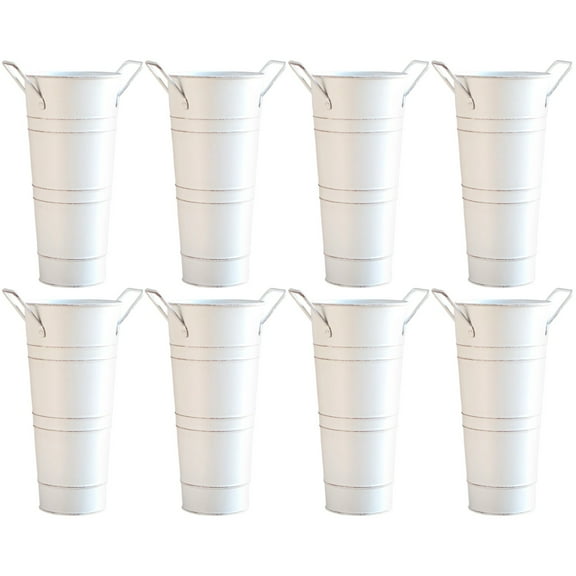 8 Pcs Galvanized Iron Vases for Home Decor, Rustic Flower Buckets, Vintage Design for Indoor Decoration | Durable Galvanized Iron