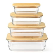 8 Pcs Glass Food Storage Containers with Bamboo Lids, Meal Prep Glass Containers Bento Lunch Box, Safe for Microwave, Oven, Freezer and Dishwasher, BPA Free