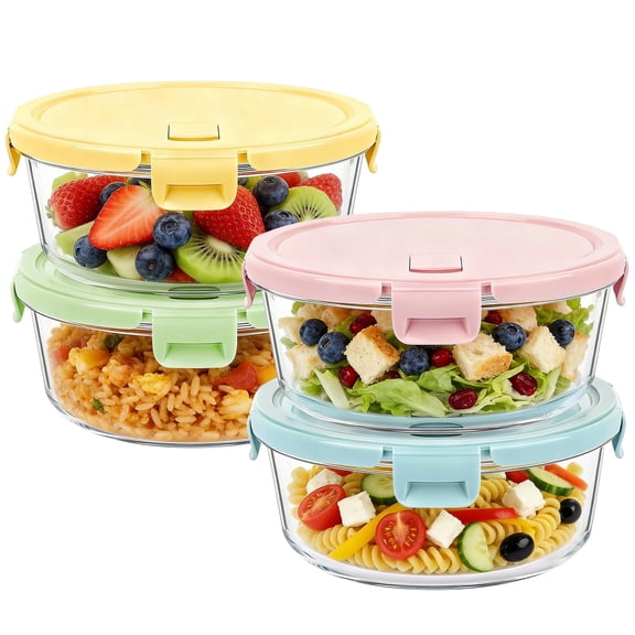 8 Pcs Glass Food Storage Containers with Lids 30oz, Airtight Meal Prep Lunch Box Containers Set for Soup, Leftover, Microwave/Oven/Freezer/Dishwasher Safe, BPA Free