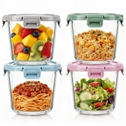 8 Pcs Glass Food Storage Containers with Airtight Lids, 3 Cup Round Lunch Box Jars for Soup Fruit Meal Prep - Microwave, Oven, Freezer Safe