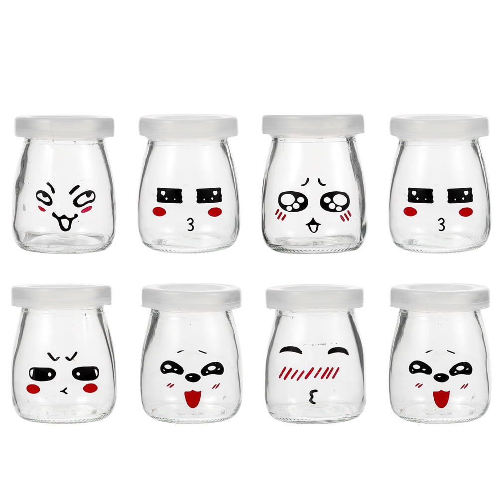 8 Pcs Glass Pudding Jar with Lid Cups Jelly Bottles Containers for Food Yogurt Dessert Glasses