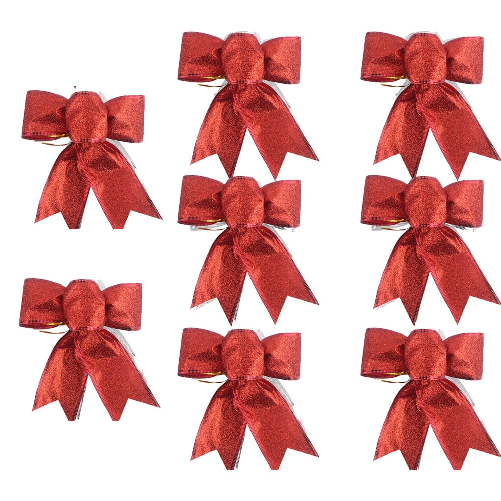 8 Pcs Glitter Christmas Wreath Bow Christmas Tree Ornaments Bows for