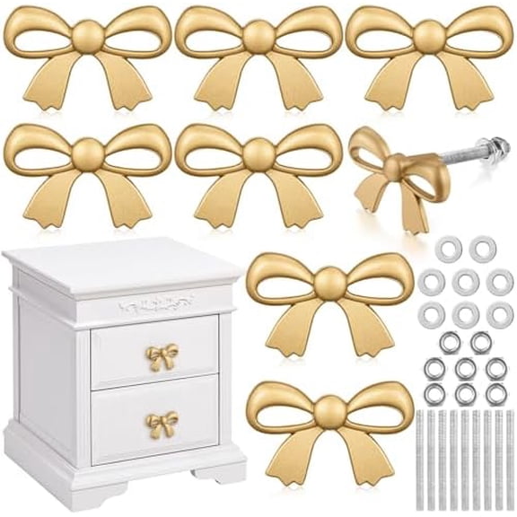 8 Pcs Gold Bow Drawer Knobs Matel Bow Knobs for Dresser Vintage Dresser Handles Pulls Decorative Drawer Handles for Home Bedroom Kitchen Cabinets Hardware Cupboard (1.6 x 1 Inch)