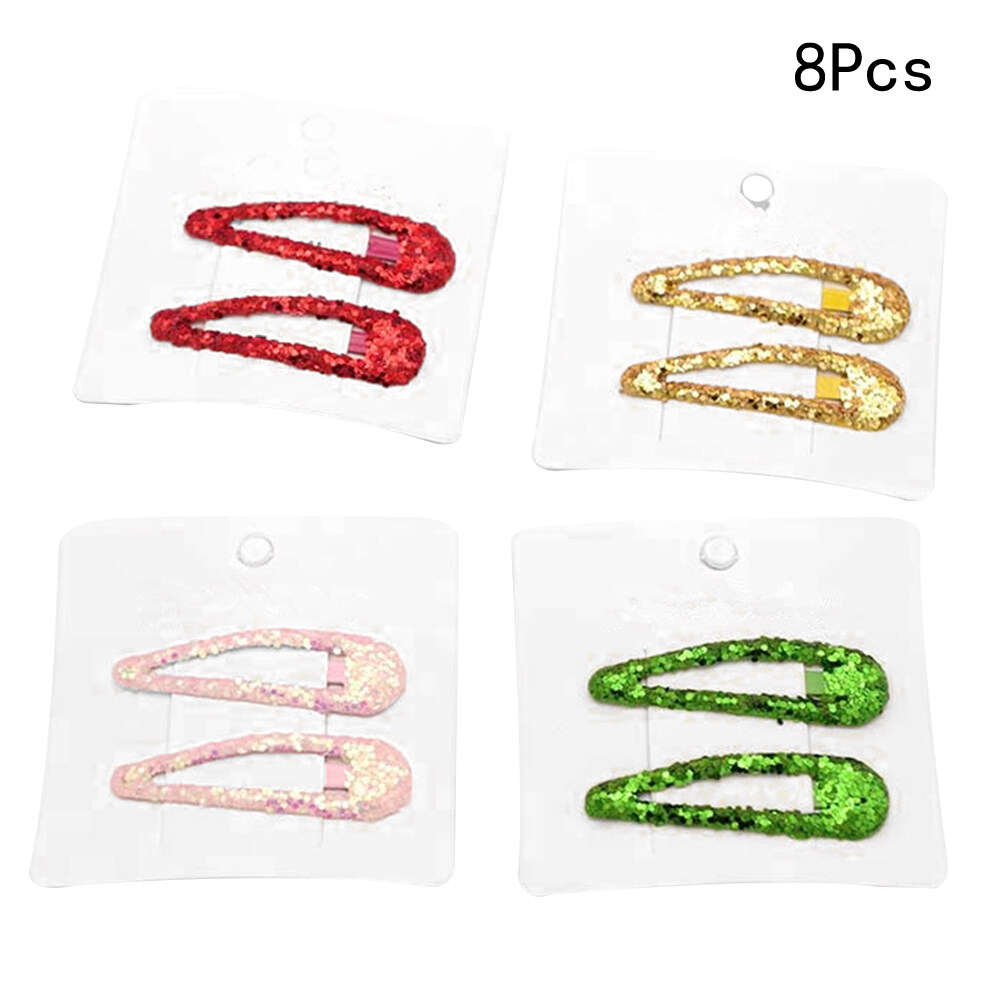 8 Pcs Golden Powder Hairpins Shining Sequin Candy Color Hair Clips