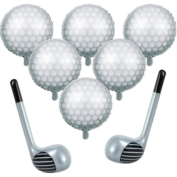 8 Pcs Golf Balloons Set 18'' Ball and 30'' Inflatable Club for Birthday Party Decorations, Golf Themed Events & Party Favors