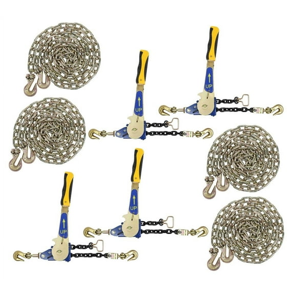 8 Pcs Grade 70 5/16" Chain & Easy Binder Kit - (4) 5/16"-3/8" EZ Ratcheting Chain Load Binder & (4) 5/16" x 20' G70 Transport Chain w/Grab Hooks - 4700 lbs WLL for Truck Trailer Tie Down