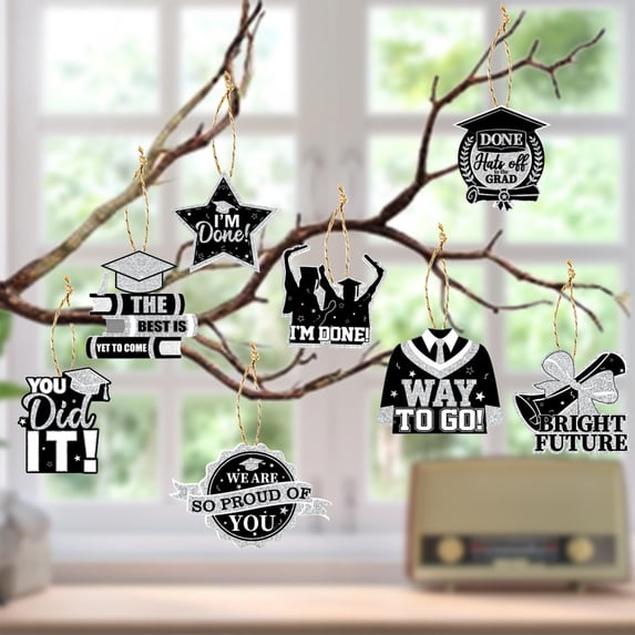 8 Pcs Graduation Hanging Ornaments for Small Tree Decorations, Class of 2026 Black Graduation Party Hanging Pendant Gift Tag for Class of 2026 Grad Supplies