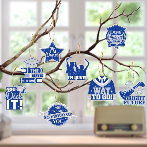 8 Pcs Graduation Hanging Ornaments for Small Tree Decorations, Class of 2026 Blue Graduation Party Hanging Pendant Gift Tag for Class of 2026 Grad Supplies