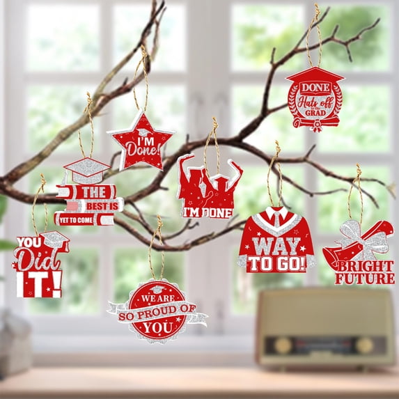 8 Pcs Graduation Hanging Ornaments for Small Tree Decorations, Class of 2026 Red Graduation Party Hanging Pendant Gift Tag for Class of 2026 Grad Supplies