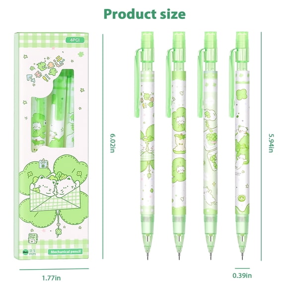 8 Pcs Green Clover Cat Mechanical Pencils Cute 0.5mm Mechanical Pencil Kawaii Pencils Pencil for Women Office Suppies