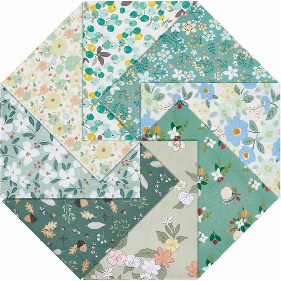 8 Pcs Green Leaf Floral Cotton Fabric 19.7x15.6 Inch Vintage Flower Fabric Greenery Printed Fat Quarters for Dress Shirt Bag Tablecloth Purse Curtain Quilt Sewing Crafts diy