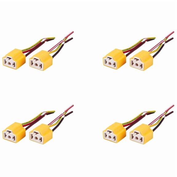 8 Pcs H4 9003 HB2 Female Ceramic Wire Harness Headlight Sockets Plug,8 x H4 Sockets,Yelow