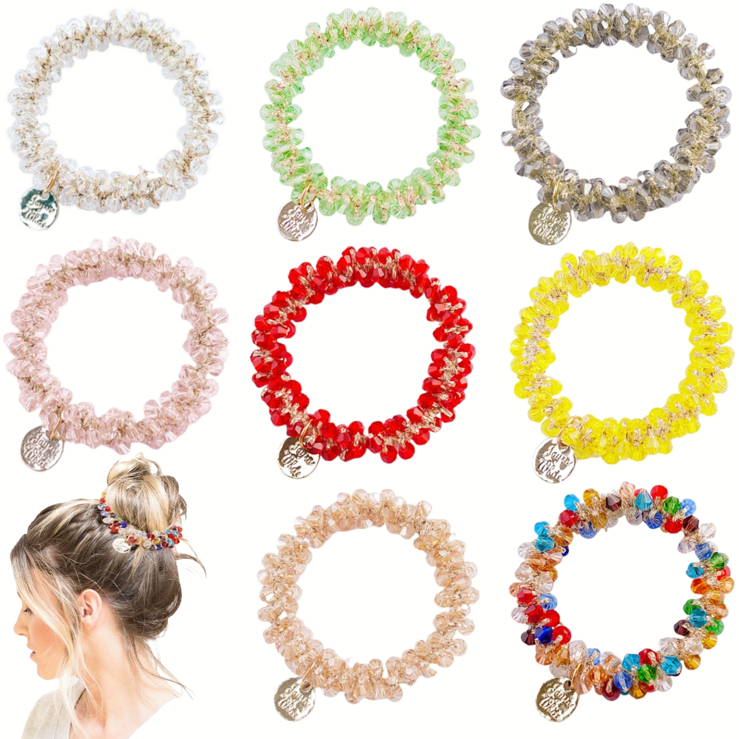 8 Pcs Hair Ties Elastic Hair Scrunchies Hold Crystal Bulk Hair Ropes Stretchy Handmade Boho Hair Accessories for Women Girls, 8 Color