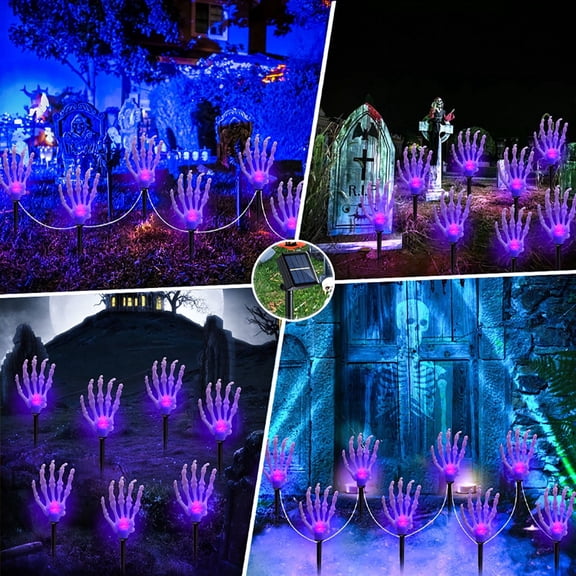 8PCS Halloween Solar Glow Skeleton Arm Ground Stake Decoration - Terrifyingly Realistic Bone Hand Skeleton Hand Ground Stake for Indoor/Outdoor Use