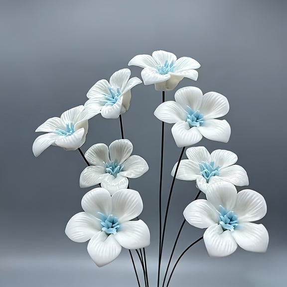 8 Pcs Handcrafted Ceramic Flower Bouquet, White Blue Faux Floral Decorations, Everlasting Ceramic Flowers for Wedding Centerpieces Table Arrangements Holiday Celebrations Garden Parties and Home