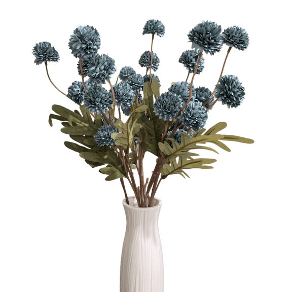 8 Pcs Hazy Blue Faux Silk Mums Artificial Flowers, 20.5" Small Dusty Blue Chrysanthemums Stems for DIY