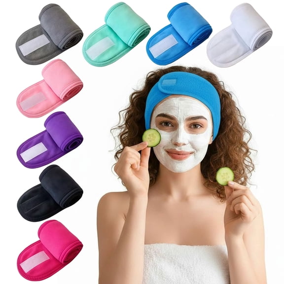 8 Pcs Headband for Washing Face Soft Adjustable Makeup Hair Band with Magic Tape, Spa Headband for Women, Facial Mask, Shower, Yoga