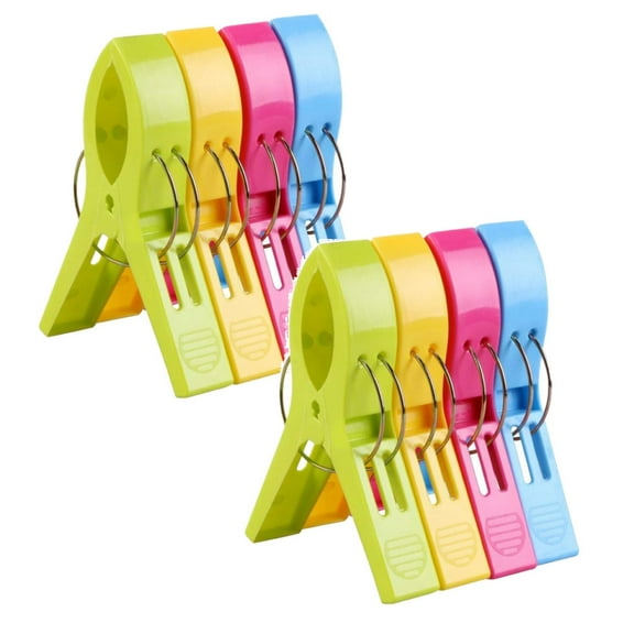 8 Pcs Heavy Duty Clothes Pins Multipurpose Clothes Pins Large Beach Towel Clips Beach Chair Clips Assorted Bag Clips Clothesline Clip for Laundry Hanging, Kitchen Bags, 2.87"x4.72", Multicolor A