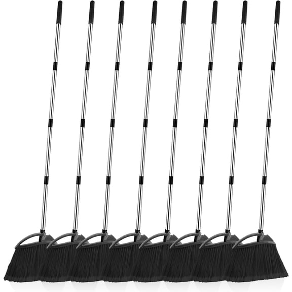 8 Pcs Heavy Duty Commercial Broom Bulk 52 Inch Indoor Outdoor Broom with Long Handle Heavy Duty Angle Broom with Four-Section Telescopic Rod for Garden Garage House Kitchen Office Floor