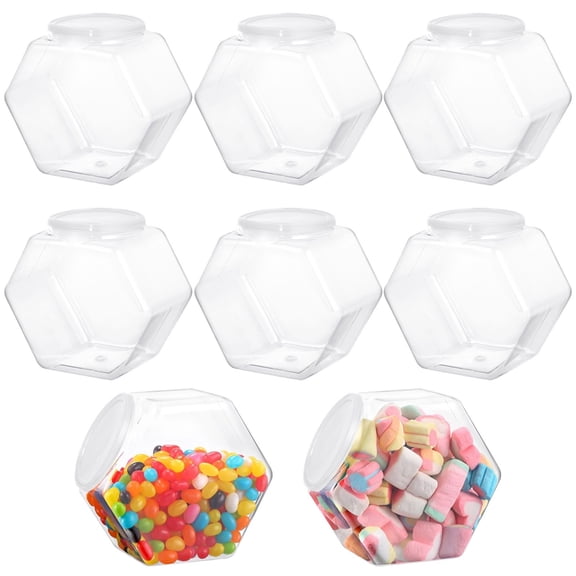 8 Pcs Hexagonal Plastic Jars, Clear Cookie Candy Jars with Airtight Lids, Wide Round Mouth Snacks Dog Food Containers, Reusable Coffee Display for Gifts Storage