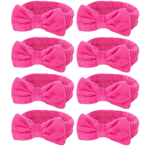 8 Pcs Hot Pink Spa Headband for Washing Face and Makeup Bridesmaid Proposal Gifts Pink Party Favors for Women Coral Fleece Skincare Headbands Elastic Bow Head