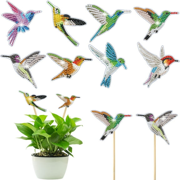 8 Pcs Hummingbird Diamond Painting Kits, Diamond Art Kits for Garden Decor, Garden Stakes Diamond Art Kits for Adults, Diamond Painting