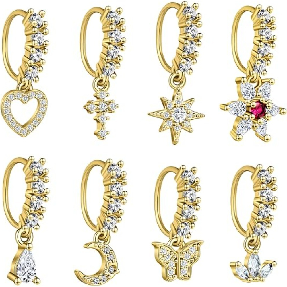 Lavari Jewelers 20 Gauge Flower Cluster Nose Stud - 14k Gold With Lab Grown Diamond, Open Hoop, Hypoallergenic