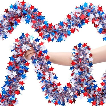 8 Pcs Independence Day Metallic Tinsel Twist Garland Topboutique Patriotic Garland Decorations Red White and Blue Tinsel Garland 4th of July Hanging Supplies for Memorial Day Party Decor,6.56 ft