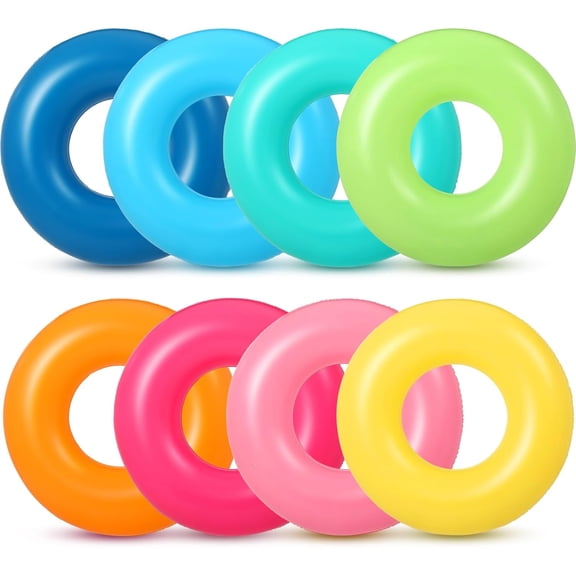 8 Pcs Inflatable Pool Float for Adults 36 Inch Clear Swim Rings Bulk Neon Swimming Pool Tubes Floaties Toys for Beach Summer Bachelorette Party Decorations, 8 Colors