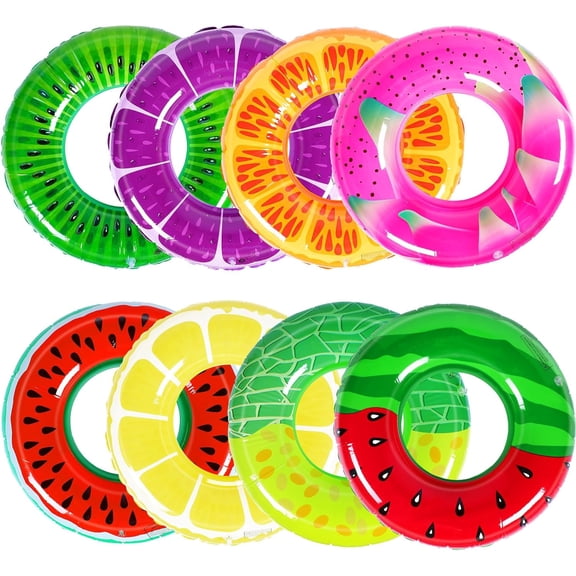 8 Pcs Inflatable Pool Floats for Adults, Swimming Rings Swim Tube Pool Rings Floaties for Adults Hawaiian Beach Party Decorations
