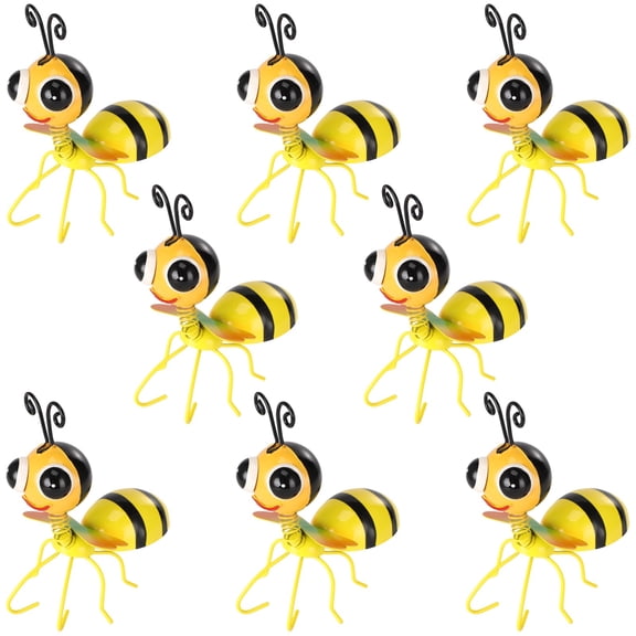 8 Pcs Iron Bee Garden Decor Set, long-lasting and weather-resistant, vivid, hand-painted bee decorations, rustproof outdoor bee decor for home, yard, fence, porch